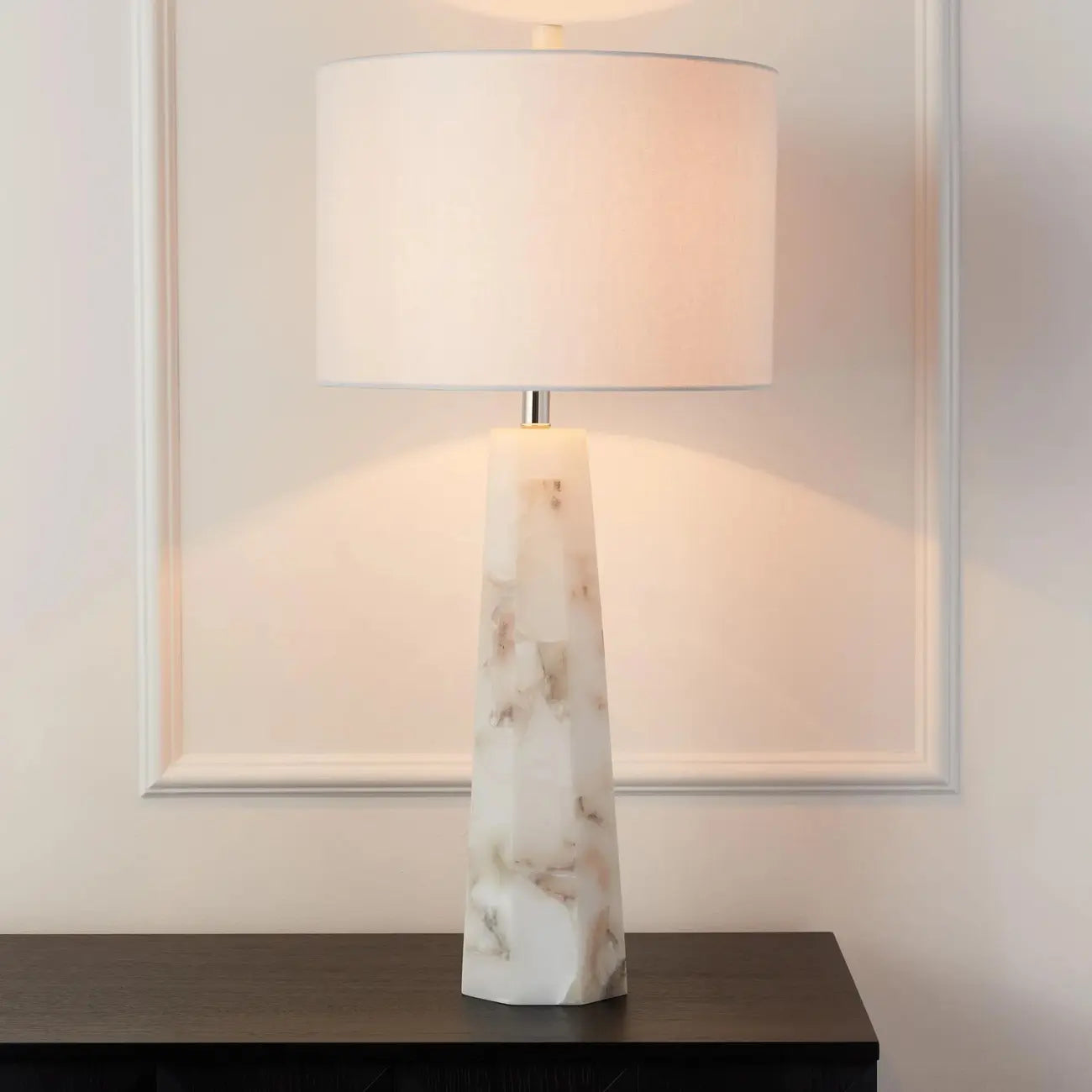 Modern Marble Alabaster Table Lamp with Linen Shade