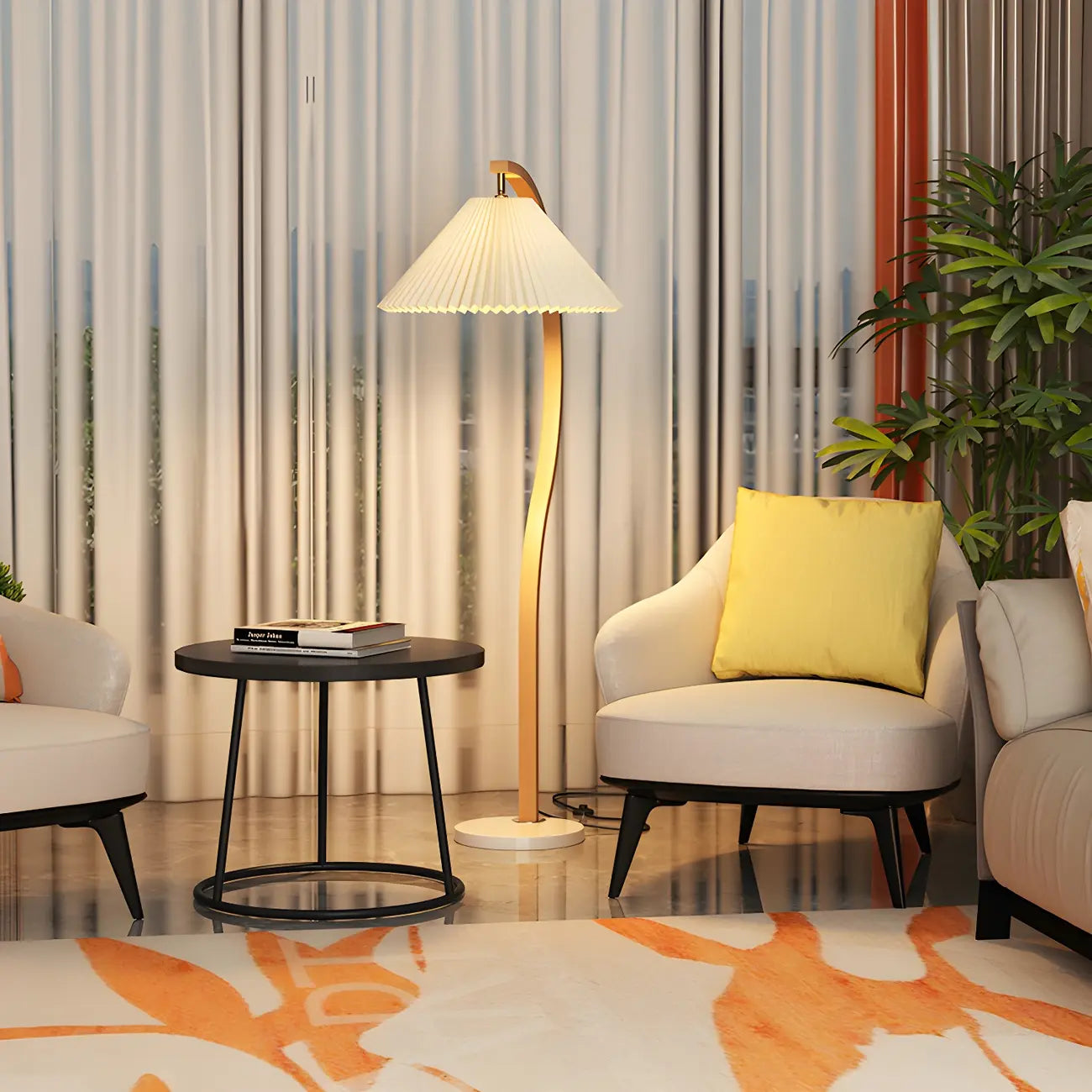 Modern Arched Floor Lamp with Adjustable Pleated Shade