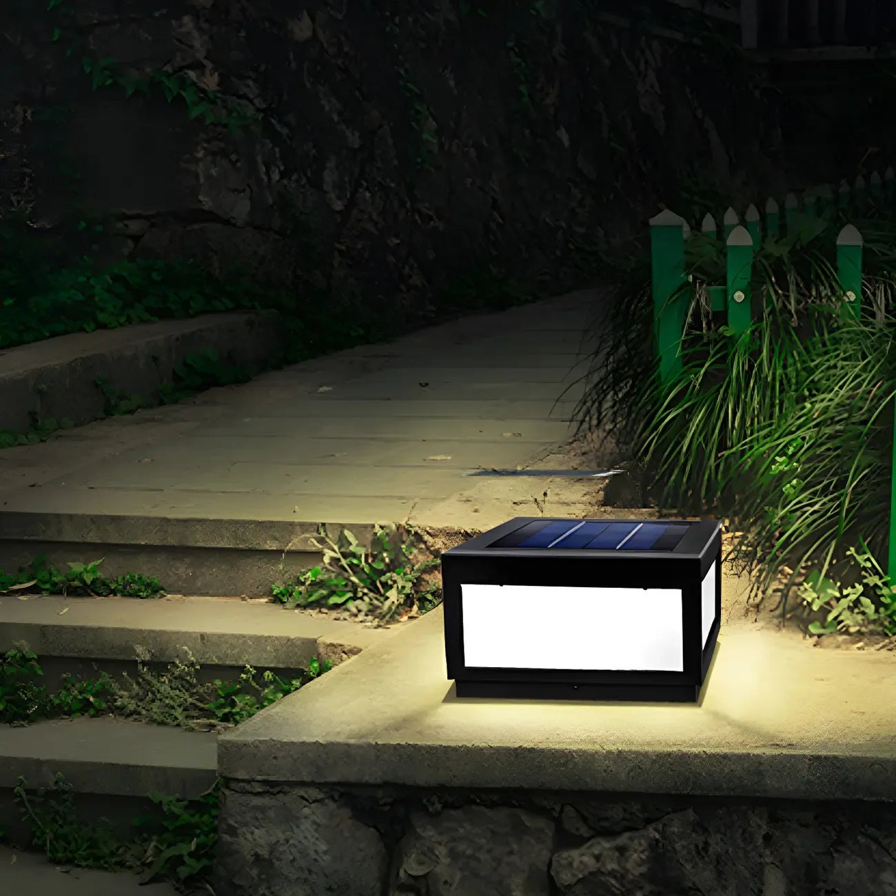 Black Rectangular Solar LED Outdoor Post Lights