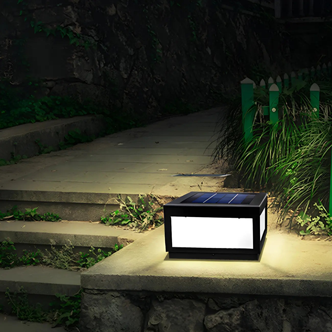 Black Rectangular Solar LED Outdoor Post Lights
