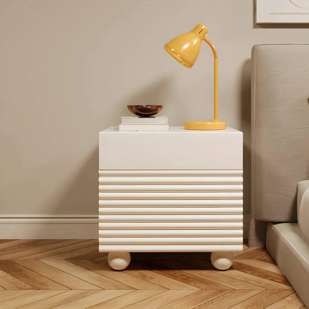 Narrow Cubic 2-Drawer Wood Small Bedside Table