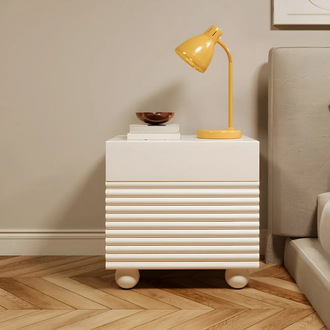 Narrow Cubic 2-Drawer Wood Small Bedside Table