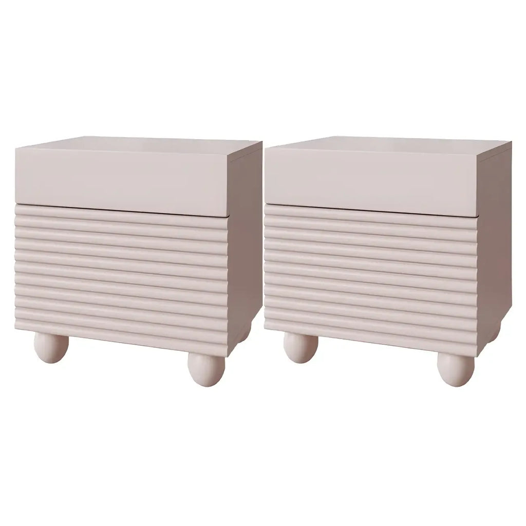 Narrow Cubic 2-Drawer Wood Small Bedside Table