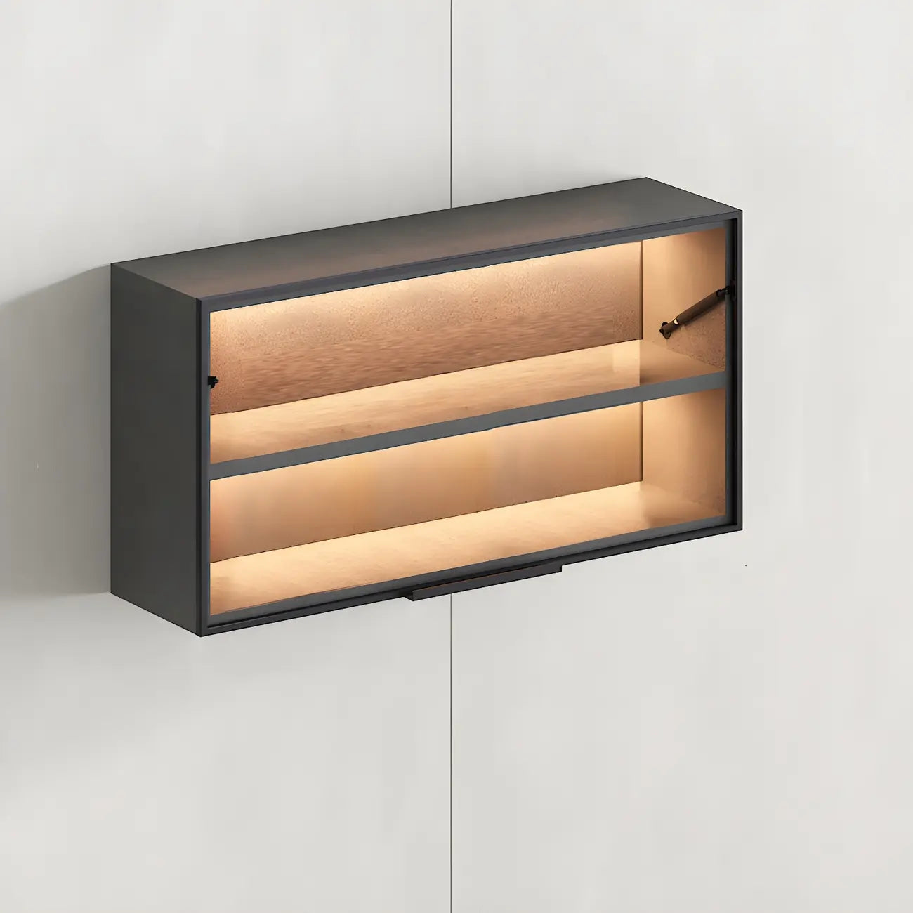 Black Wall Mount Wood 2-Cube Display Cabinet with Light