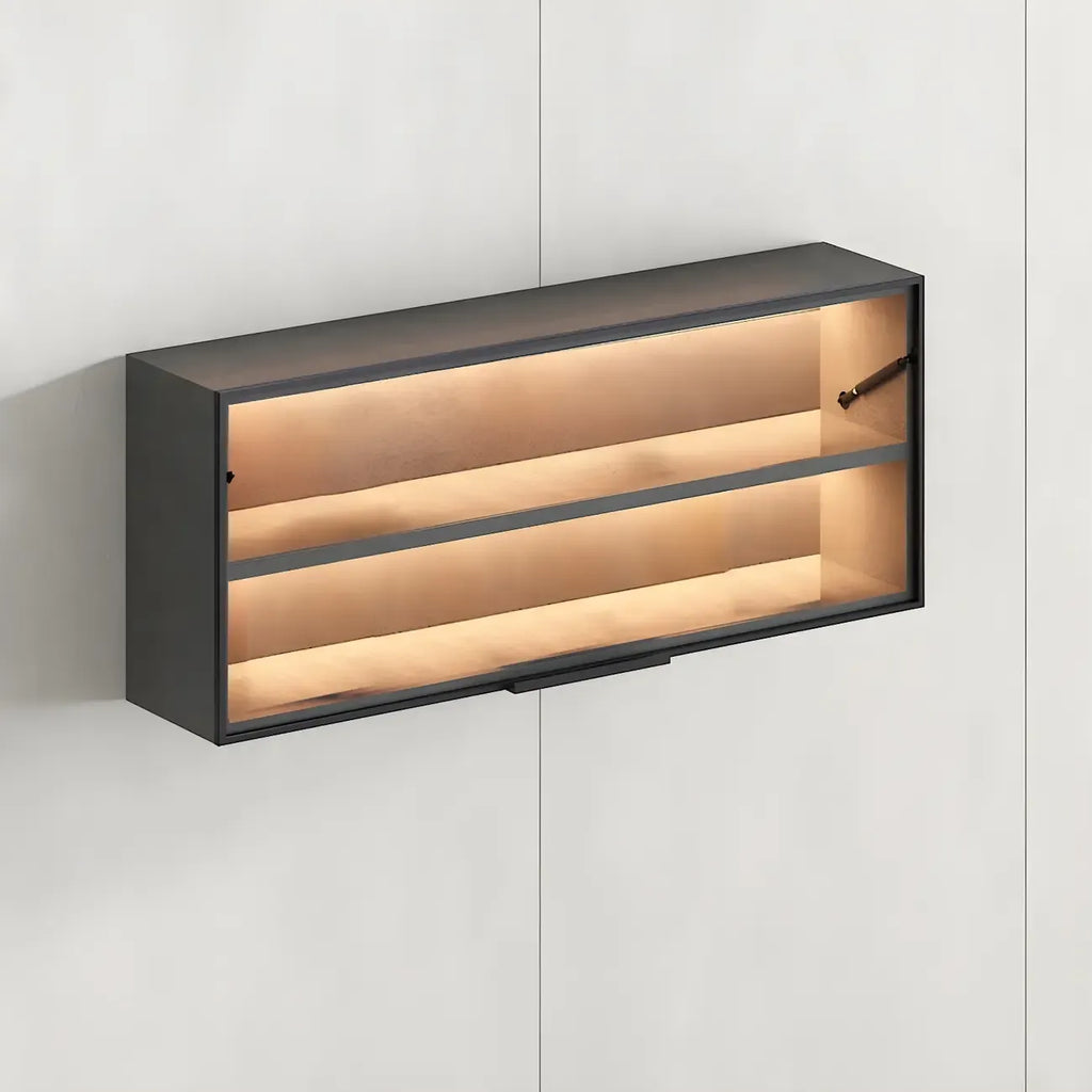 Black Wall Mount Wood 2-Cube Display Cabinet with Light