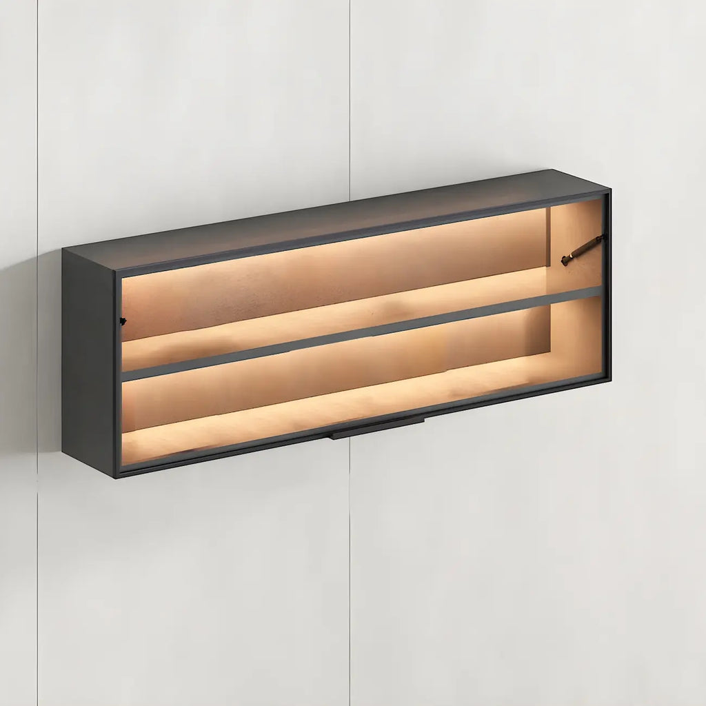 Black Wall Mount Wood 2-Cube Display Cabinet with Light