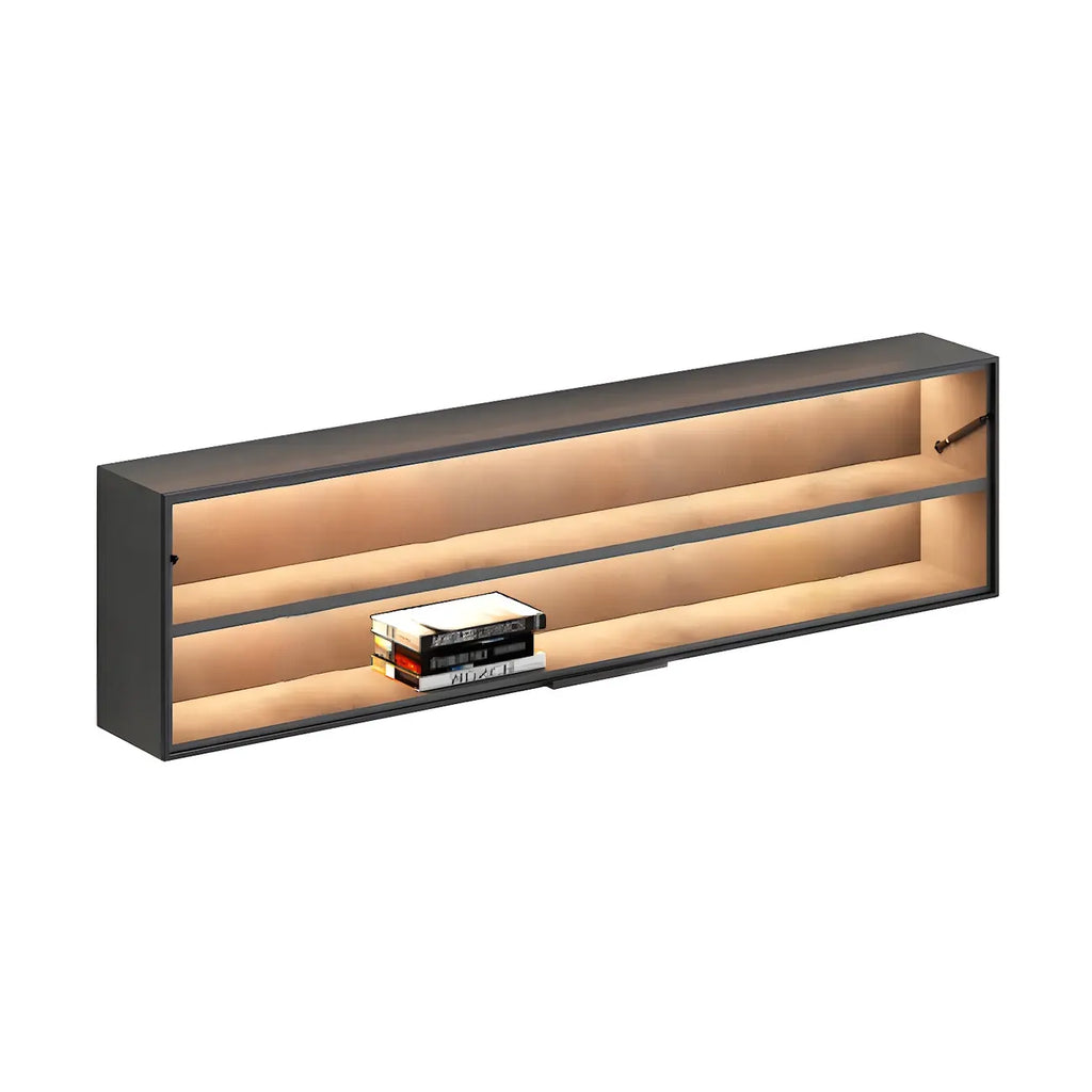 Black Wall Mount Wood 2-Cube Display Cabinet with Light