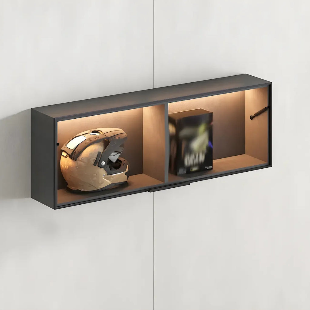 Black Wall Mount Wood 2-Cube Display Cabinet with Light