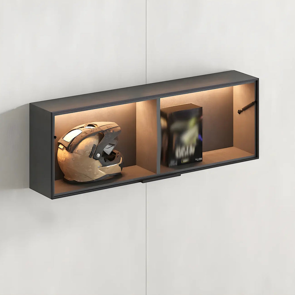 Black Wall Mount Wood 2-Cube Display Cabinet with Light