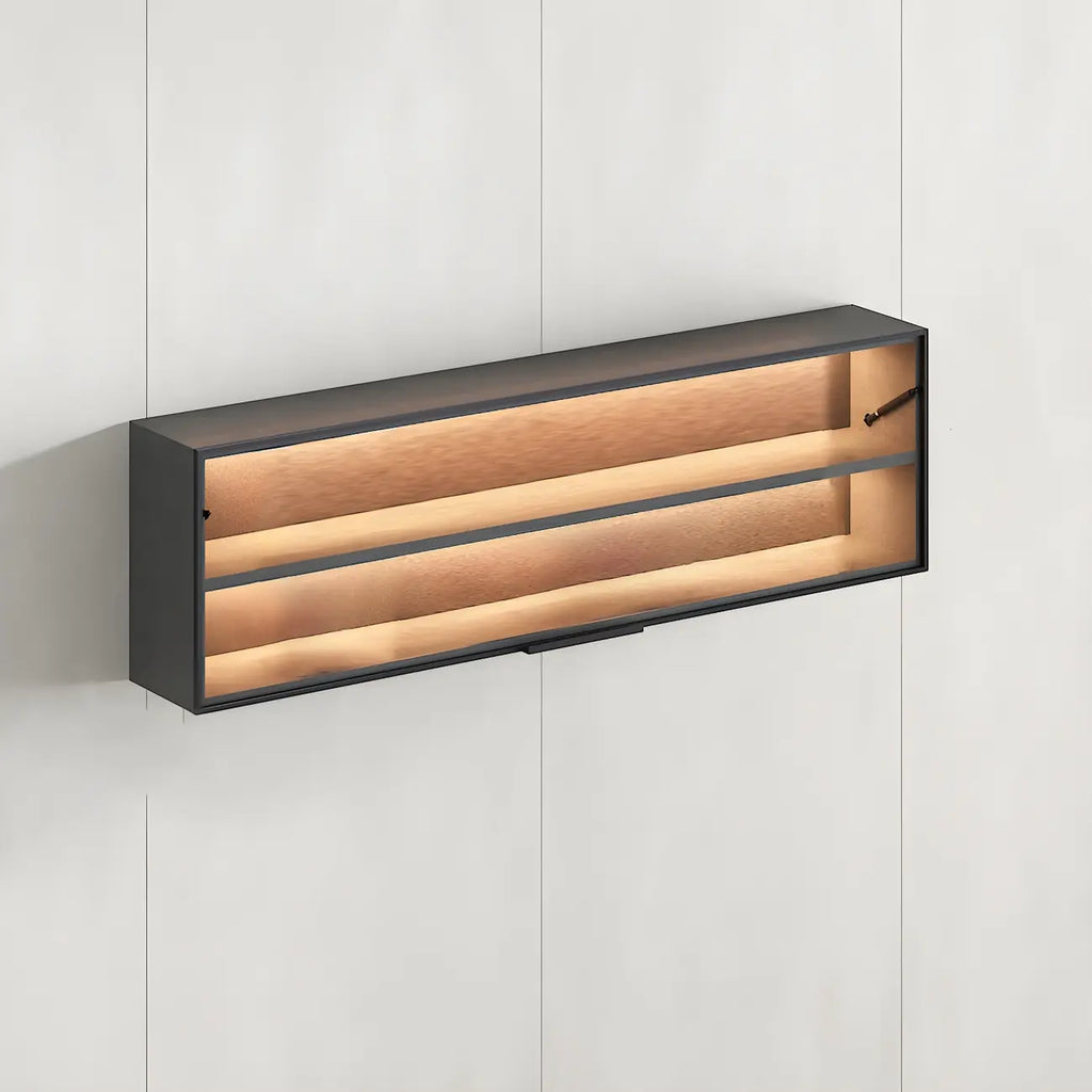 Black Wall Mount Wood 2-Cube Display Cabinet with Light