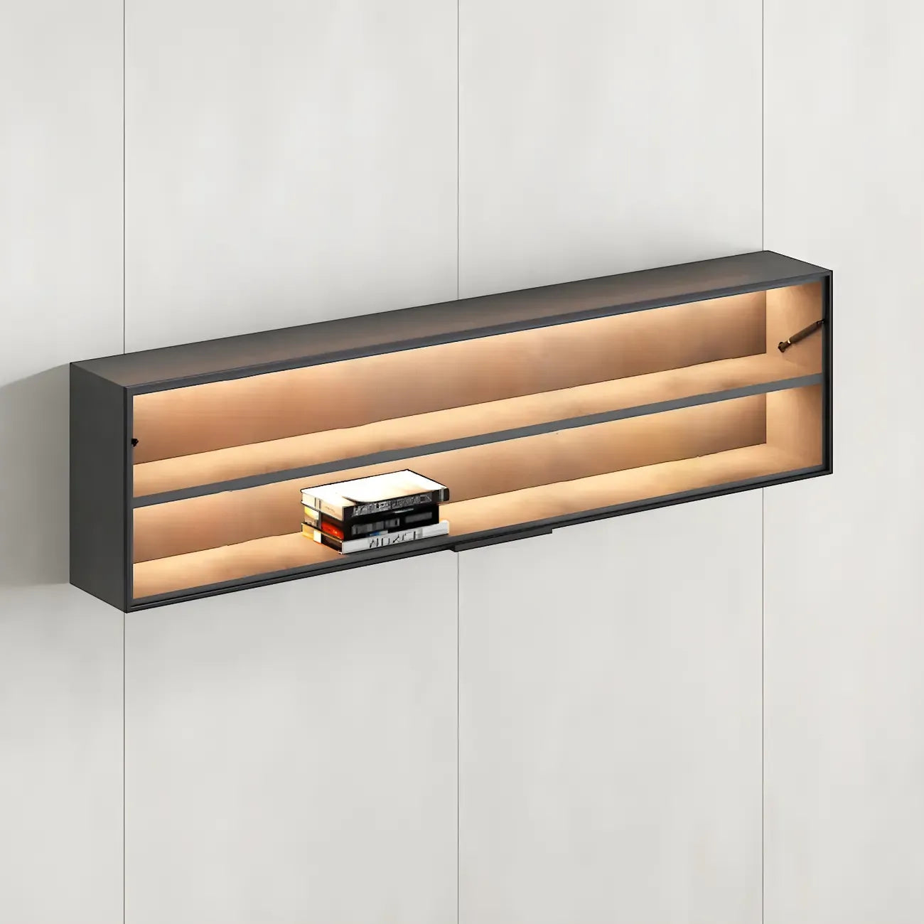 Black Wall Mount Wood 2-Cube Display Cabinet with Light