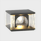 Black Metal Clear Glass Square Wired Post Cap Light