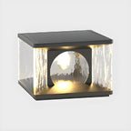 Black Metal Clear Glass Square Wired Post Cap Light