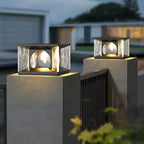 Black Metal Clear Glass Square Wired Post Cap Light