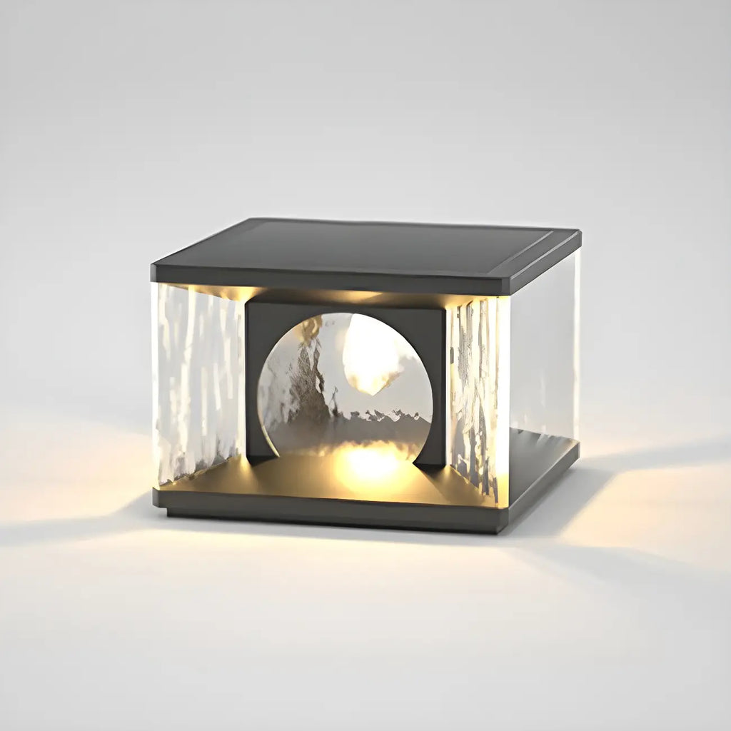 Black Metal Clear Glass Square Wired Post Cap Light