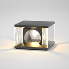 Black Metal Clear Glass Square Wired Post Cap Light