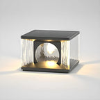 Black Metal Clear Glass Square Wired Post Cap Light