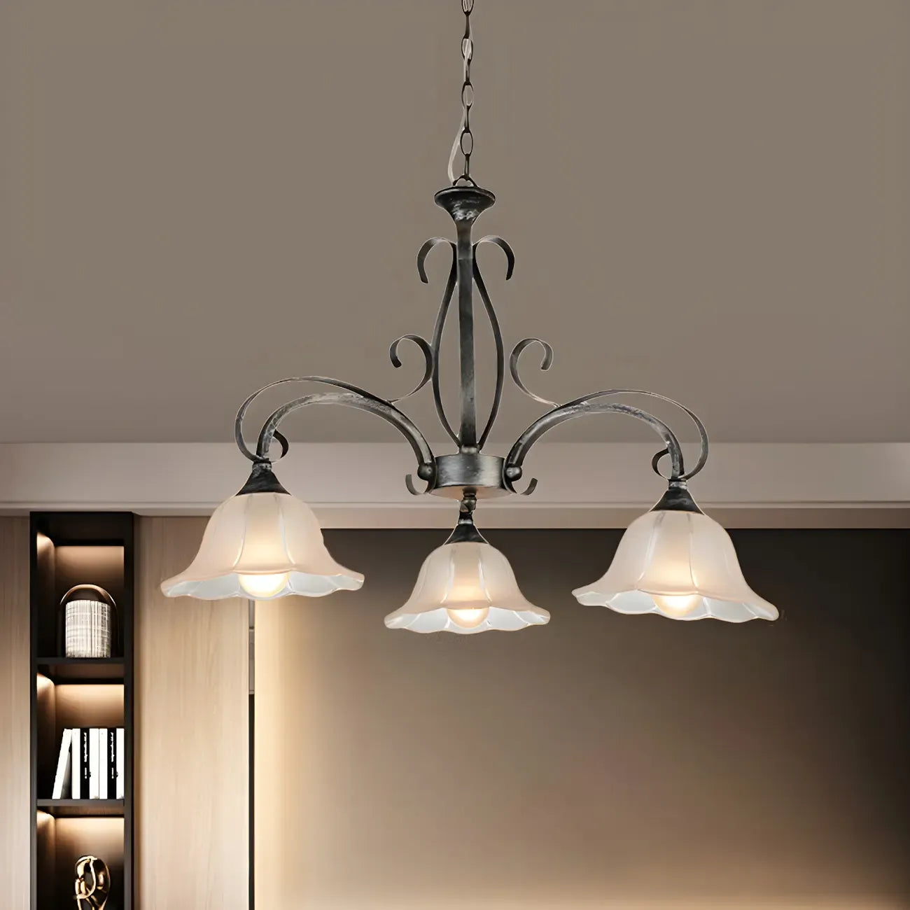 Elegant Silver Frosted Glass Floral Chandelier