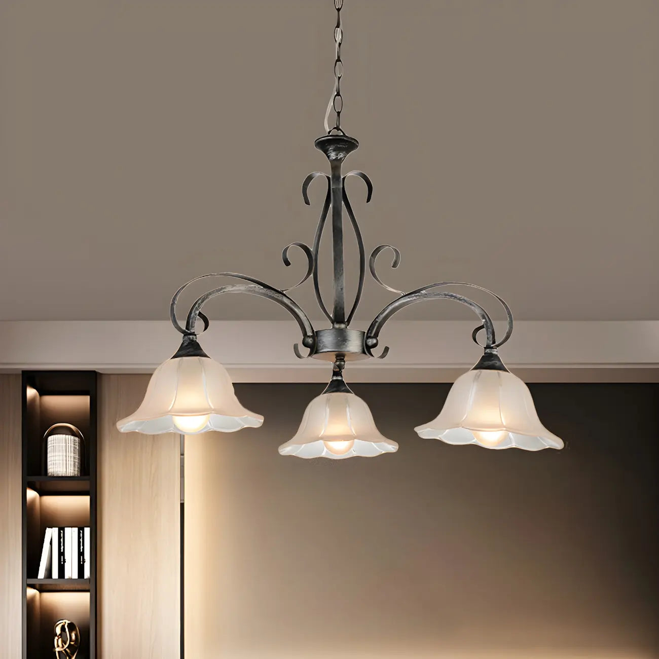 Elegant Silver Frosted Glass Floral Chandelier