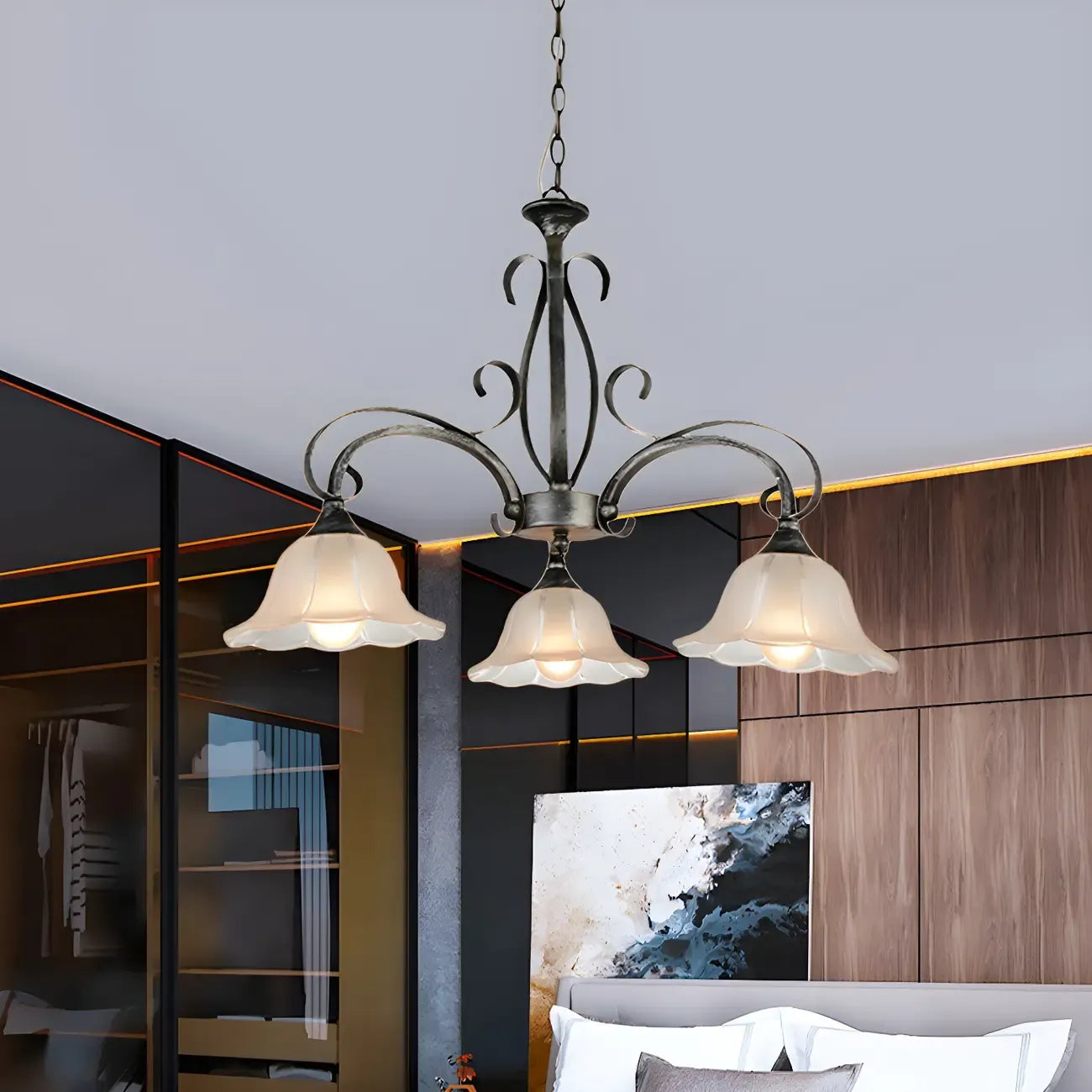 Elegant Silver Frosted Glass Floral Chandelier