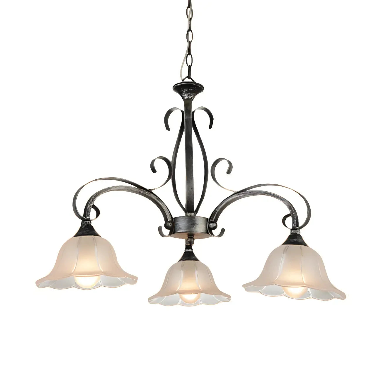 Elegant Silver Frosted Glass Floral Chandelier