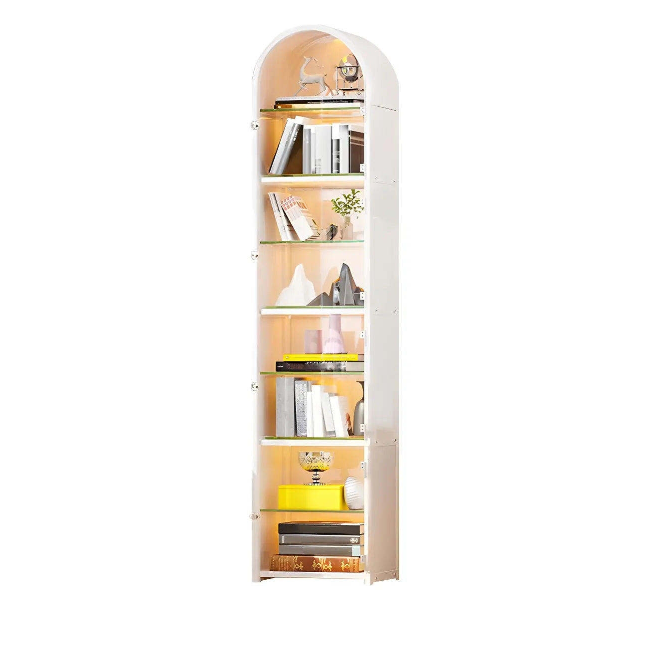 Adjustable Steel Arch Glass Shelf Display Cabinet with Light