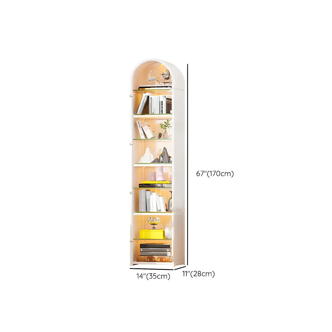Adjustable Steel Arch Glass Shelf Display Cabinet with Light