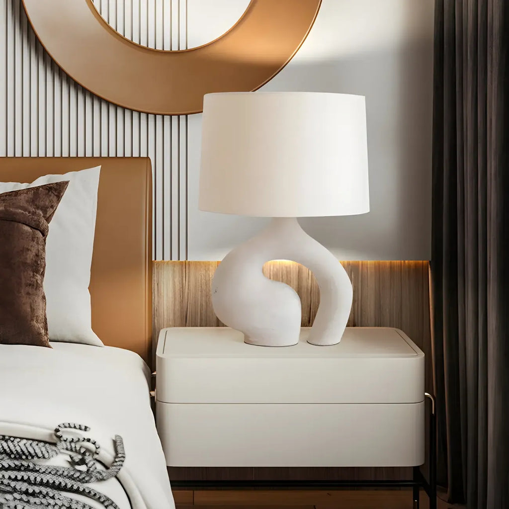 Geometric Dimmable White Resin Table Lamp for Bedroom