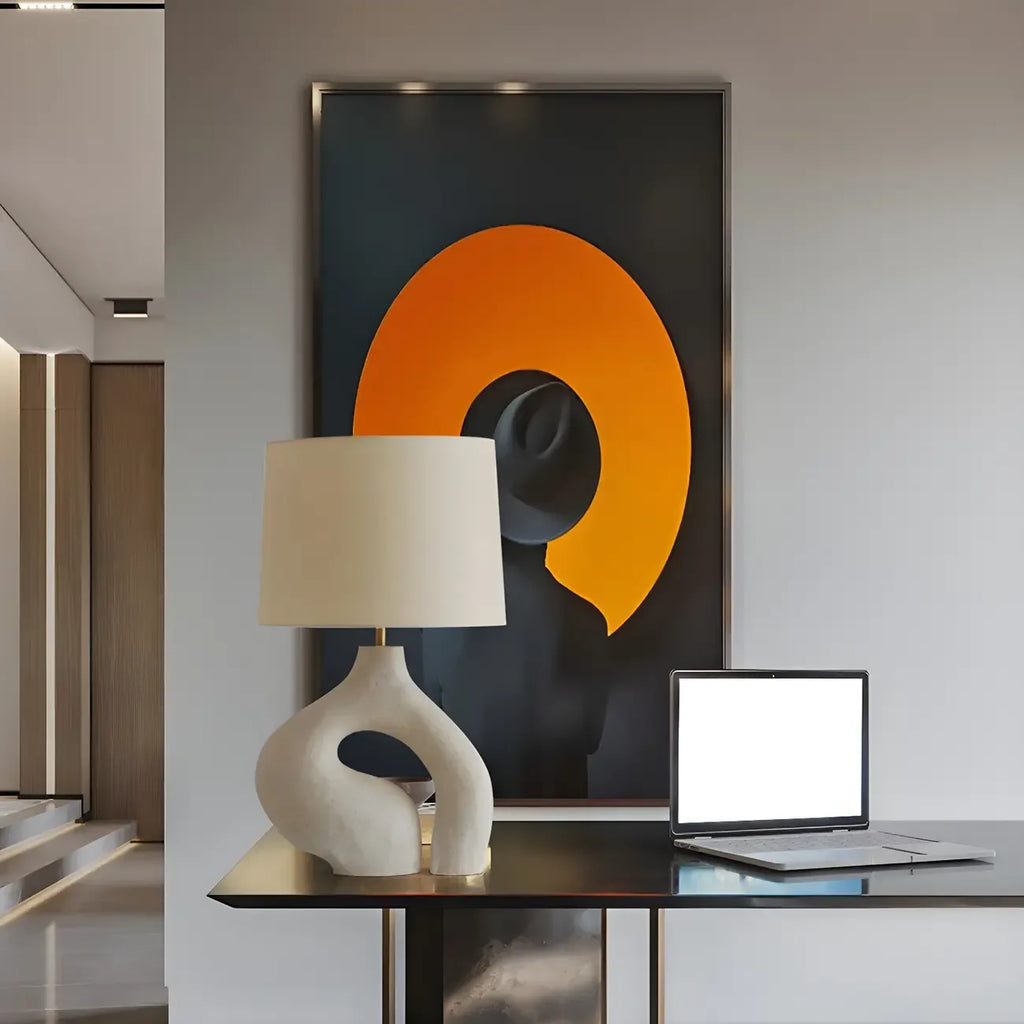 Geometric Dimmable White Resin Table Lamp for Bedroom