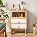 Durable Natural Finish Light Wood and Glass Drawers Dresser