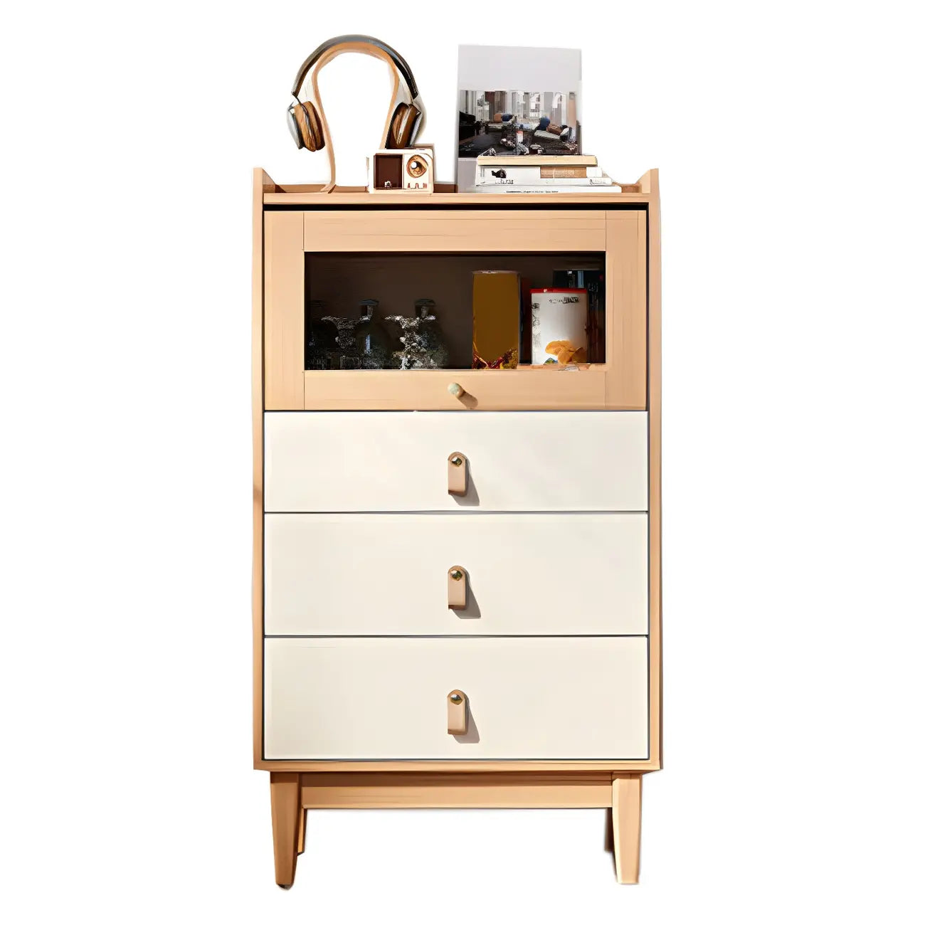 Durable Natural Finish Light Wood and Glass Drawers Dresser