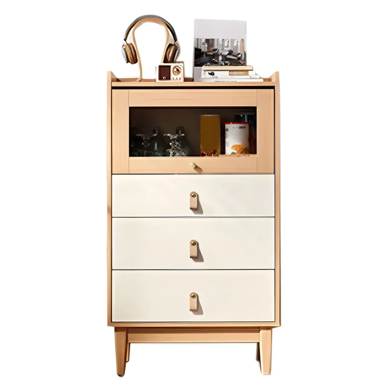Durable Natural Finish Light Wood and Glass Drawers Dresser
