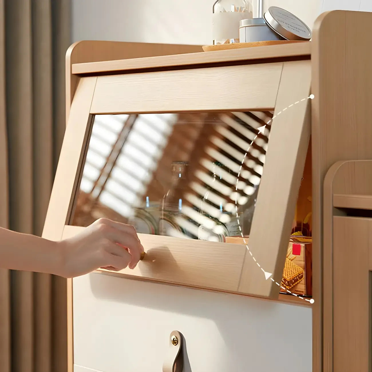 Durable Natural Finish Light Wood and Glass Drawers Dresser