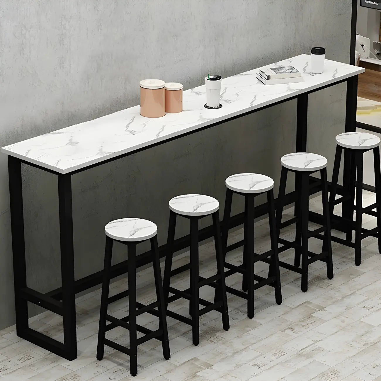 Rectangular Tall Wood Metal Base Bar Table Black