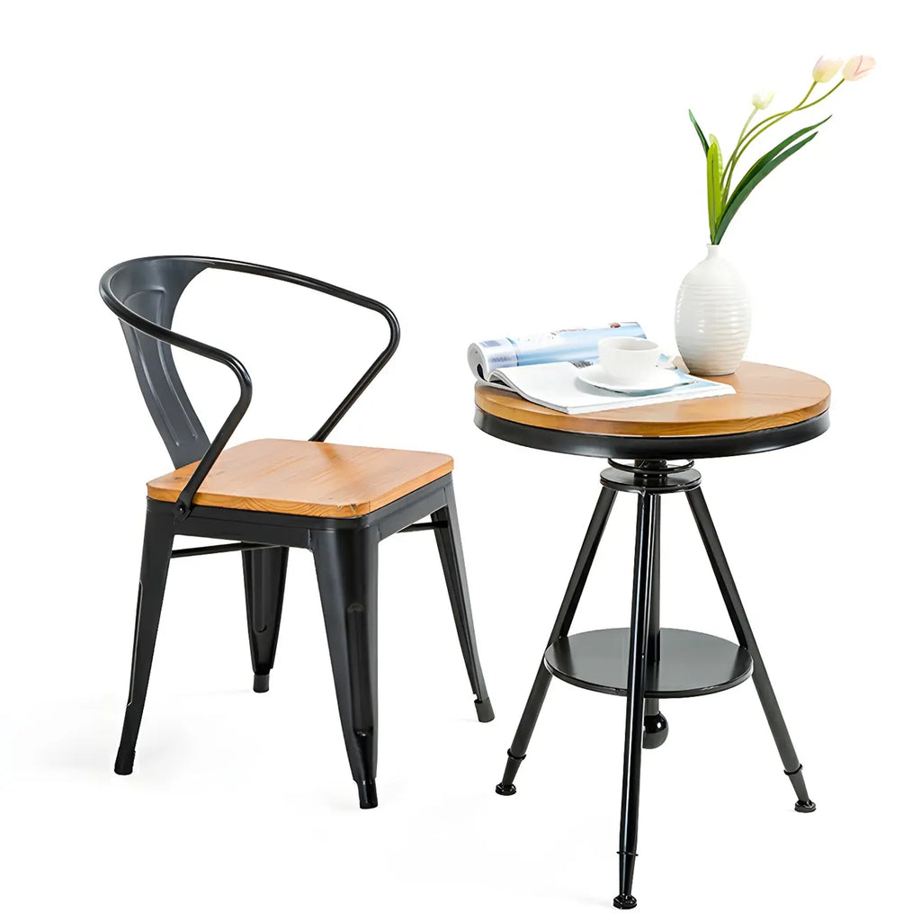 Adjustable Pine Wood Round Cocktail Bar Table for Home Bar
