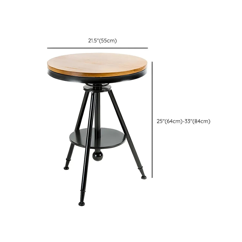 Adjustable Pine Wood Round Cocktail Bar Table for Home Bar