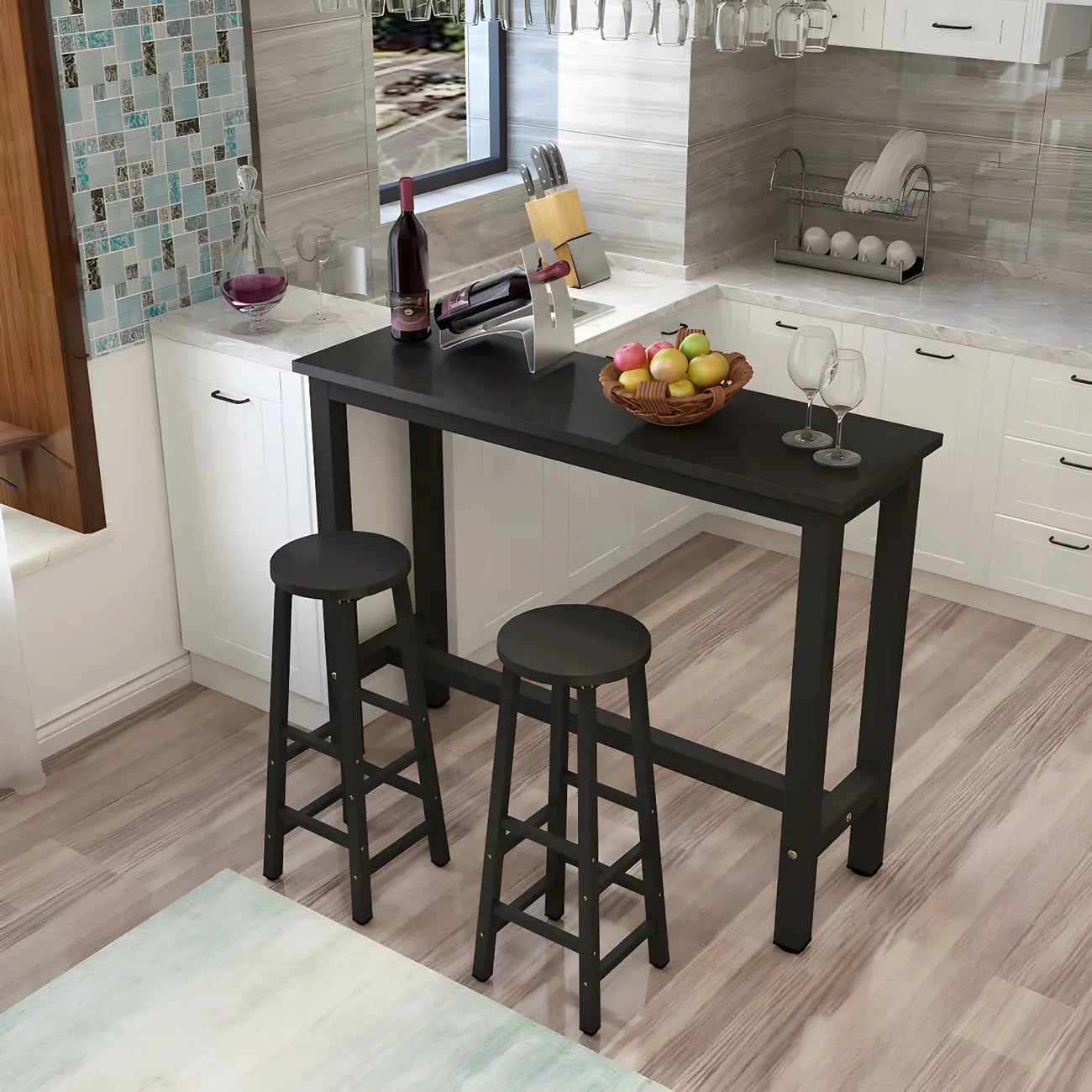 Sleek Modern Black Wooden Counter Height Bar Table for Kitchen