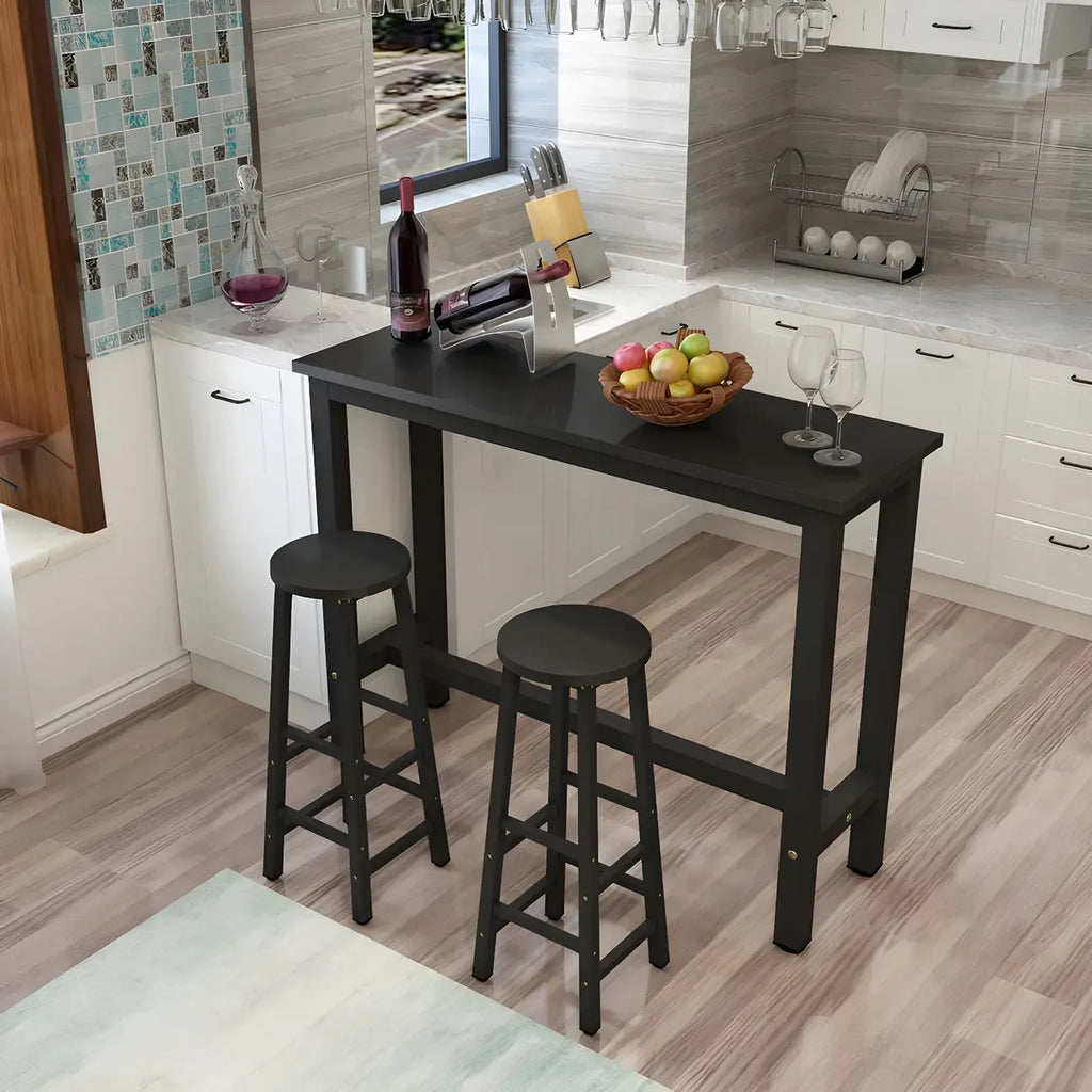 Sleek Modern Black Wooden Counter Height Bar Table for Kitchen