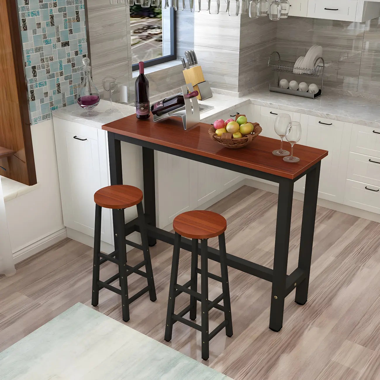 Sleek Modern Black Wooden Counter Height Bar Table for Kitchen