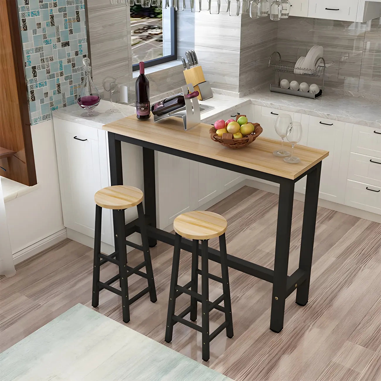 Sleek Modern Black Wooden Counter Height Bar Table for Kitchen