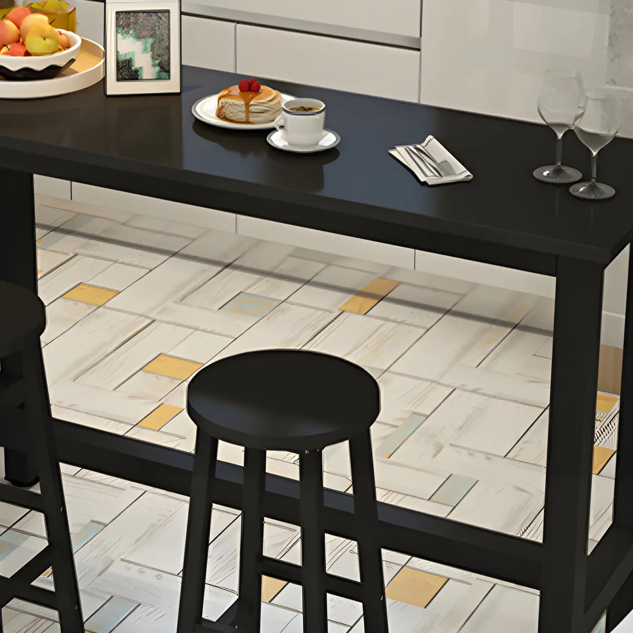 Sleek Modern Black Wooden Counter Height Bar Table for Kitchen