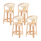 Comtemporary Wood Rattan Back Bar Stools with Footrest