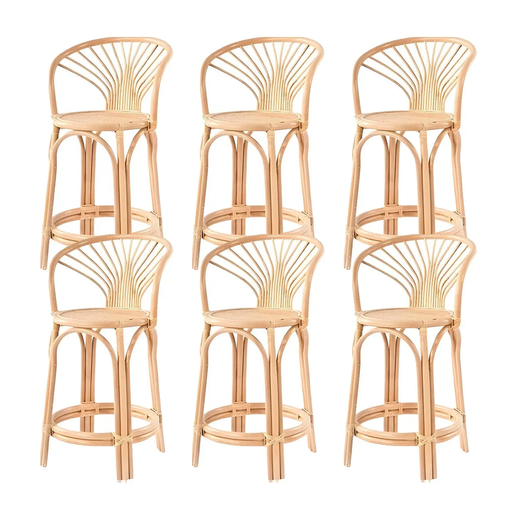 Comtemporary Wood Rattan Back Bar Stools with Footrest