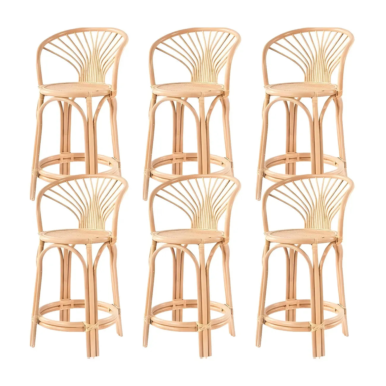 Comtemporary Wood Rattan Back Bar Stools with Footrest