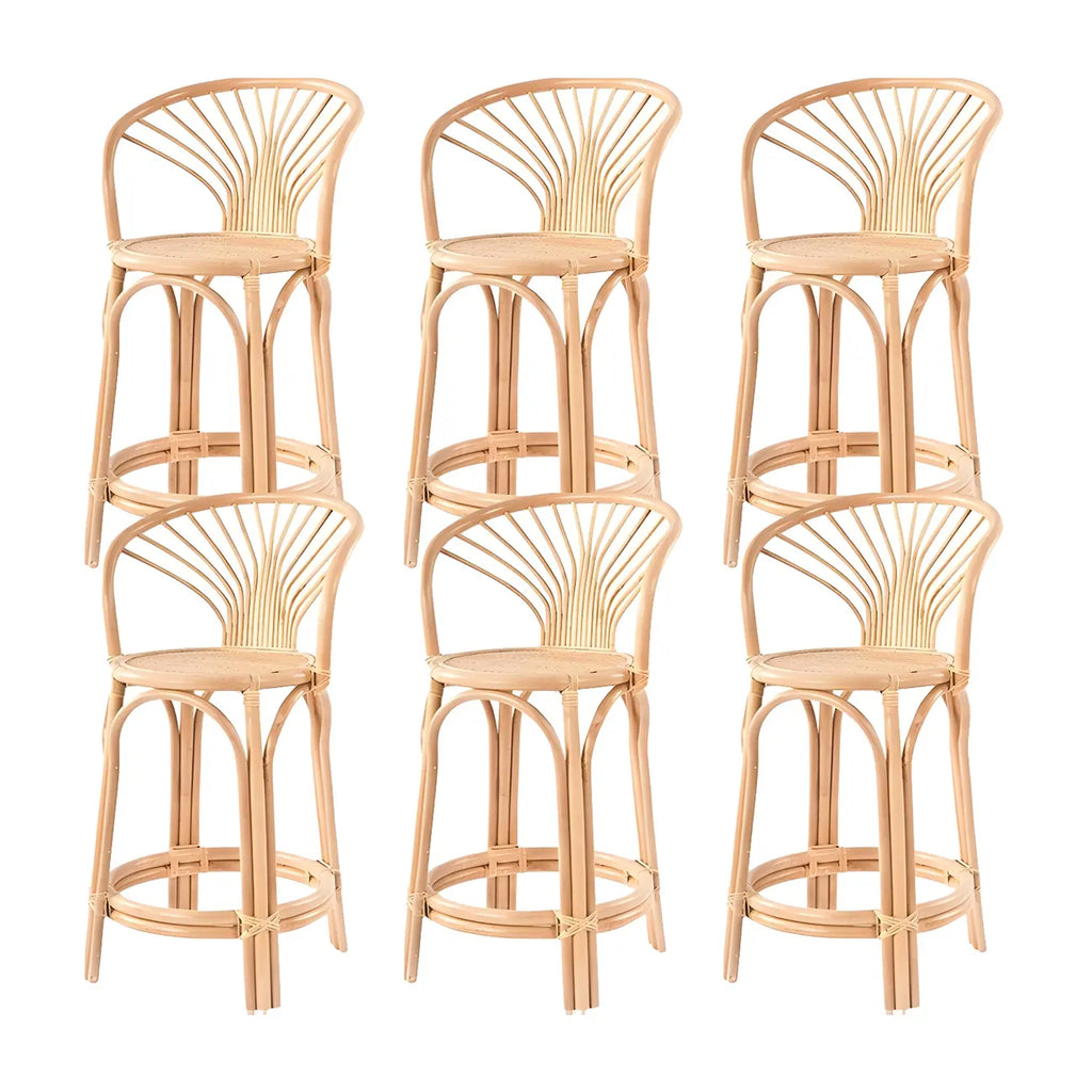 Comtemporary Wood Rattan Back Bar Stools with Footrest