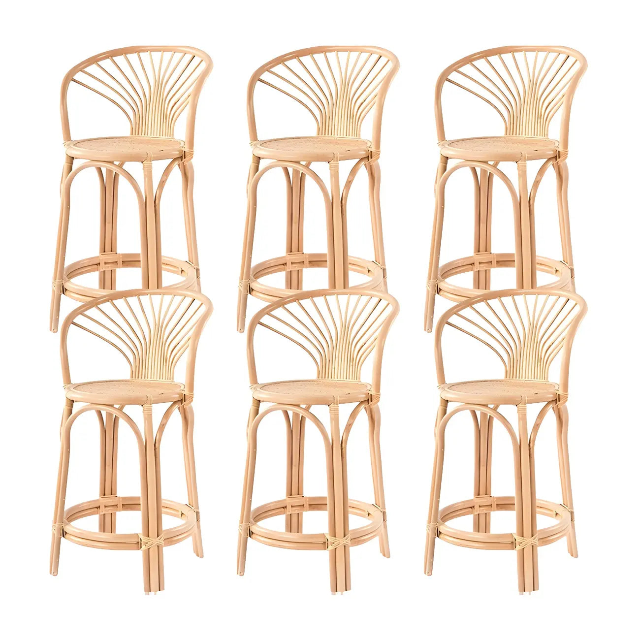 Comtemporary Wood Rattan Back Bar Stools with Footrest