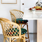 Comtemporary Wood Rattan Back Bar Stools with Footrest