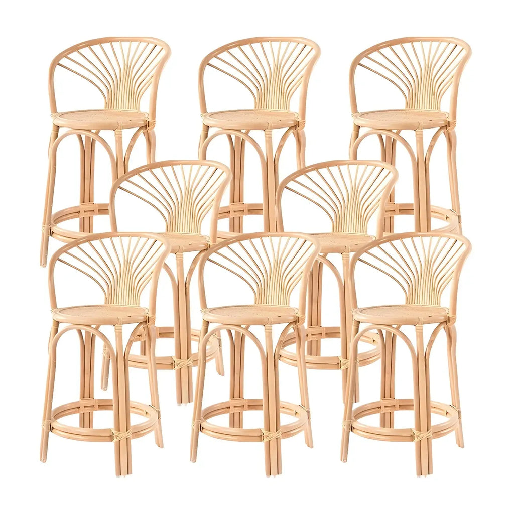 Comtemporary Wood Rattan Back Bar Stools with Footrest