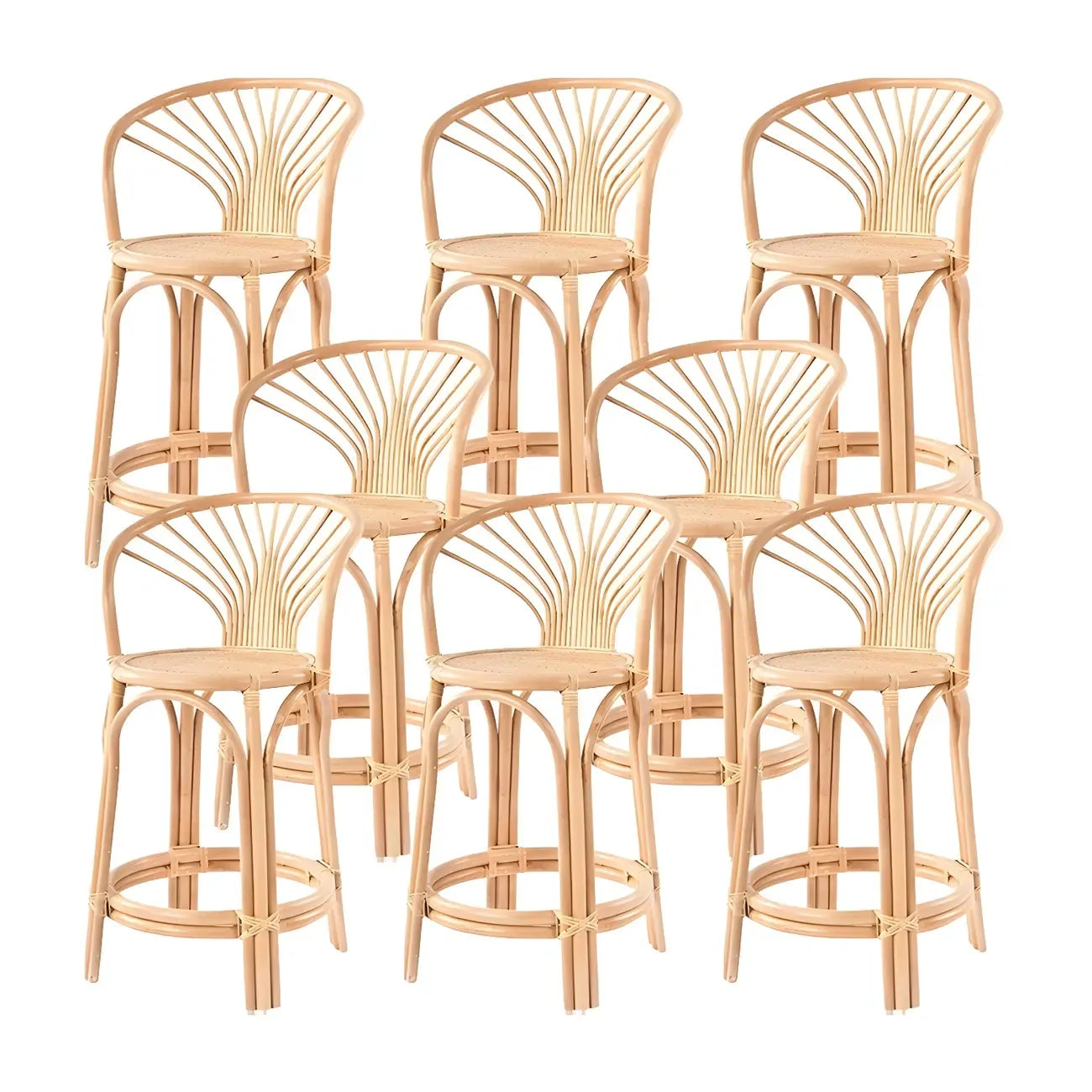 Comtemporary Wood Rattan Back Bar Stools with Footrest