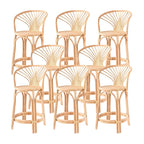 Comtemporary Wood Rattan Back Bar Stools with Footrest